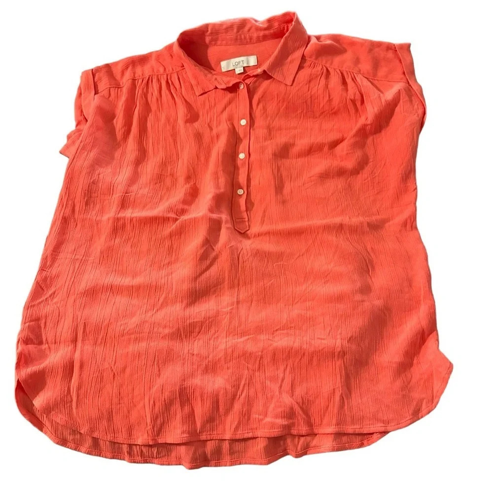 Loft women's large linen blend orange sleeveless blouse,pit to pit 25",length 28